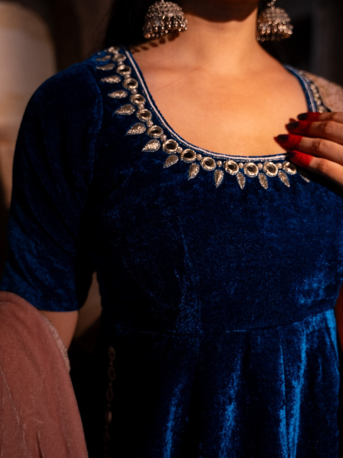 Image of Drishti Blue Velvet Lehengas