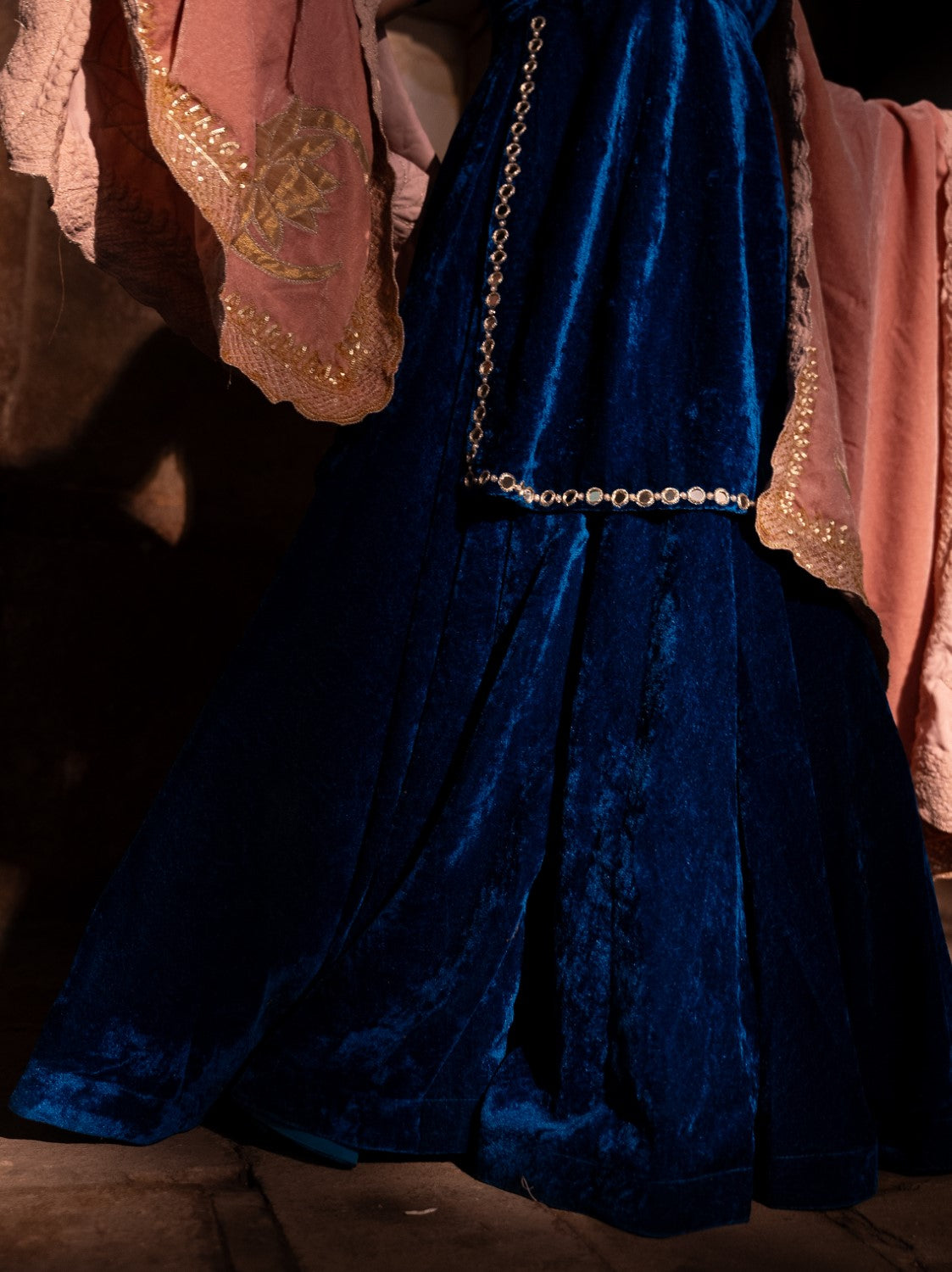 Image of Drishti Blue Velvet Lehengas