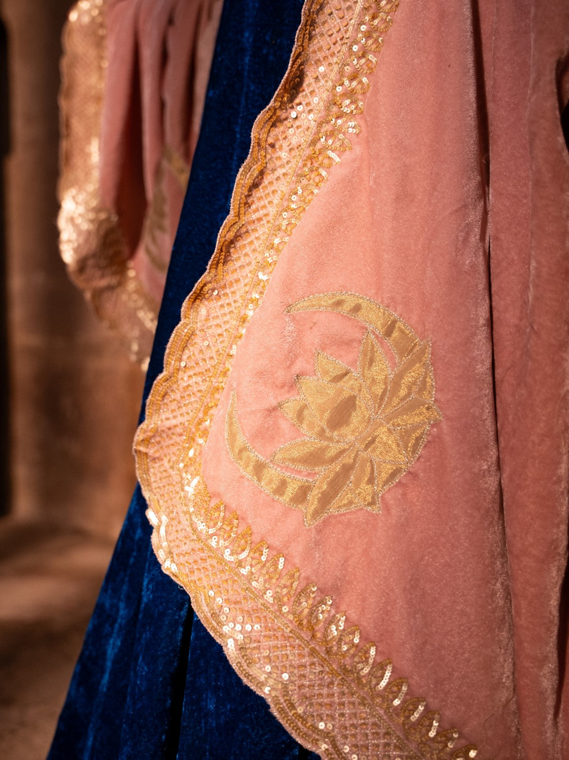 Image of Drishti Blue Velvet Lehengas