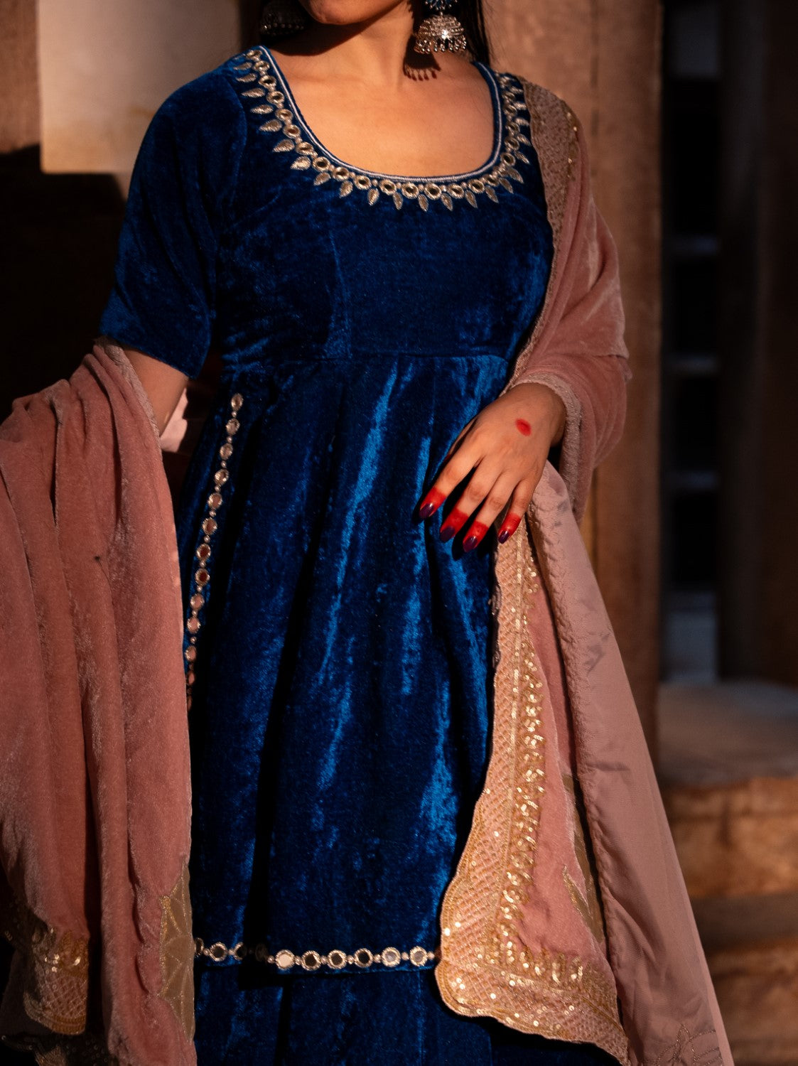 Drishti Blue Velvet Lehengas