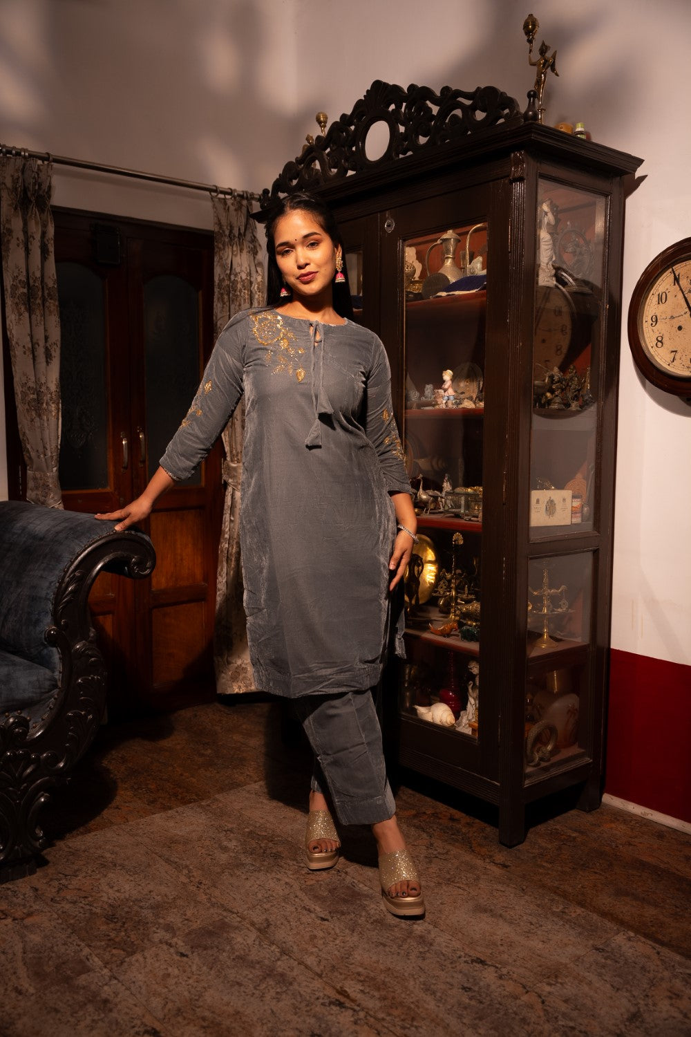 Mahira Grey Velvet